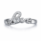 Silver _Love_ ring with cubic zirconia